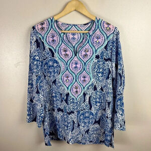 Lilly Pulitzer Renato Silk Tunic Top Blouse Shirt Size Small Snap To It Sequin